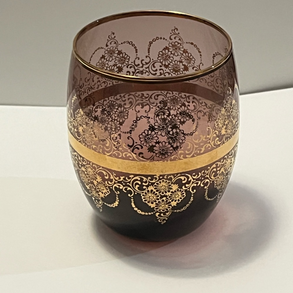 Vintage Vecchia Murano amethyst and gold wine glass
